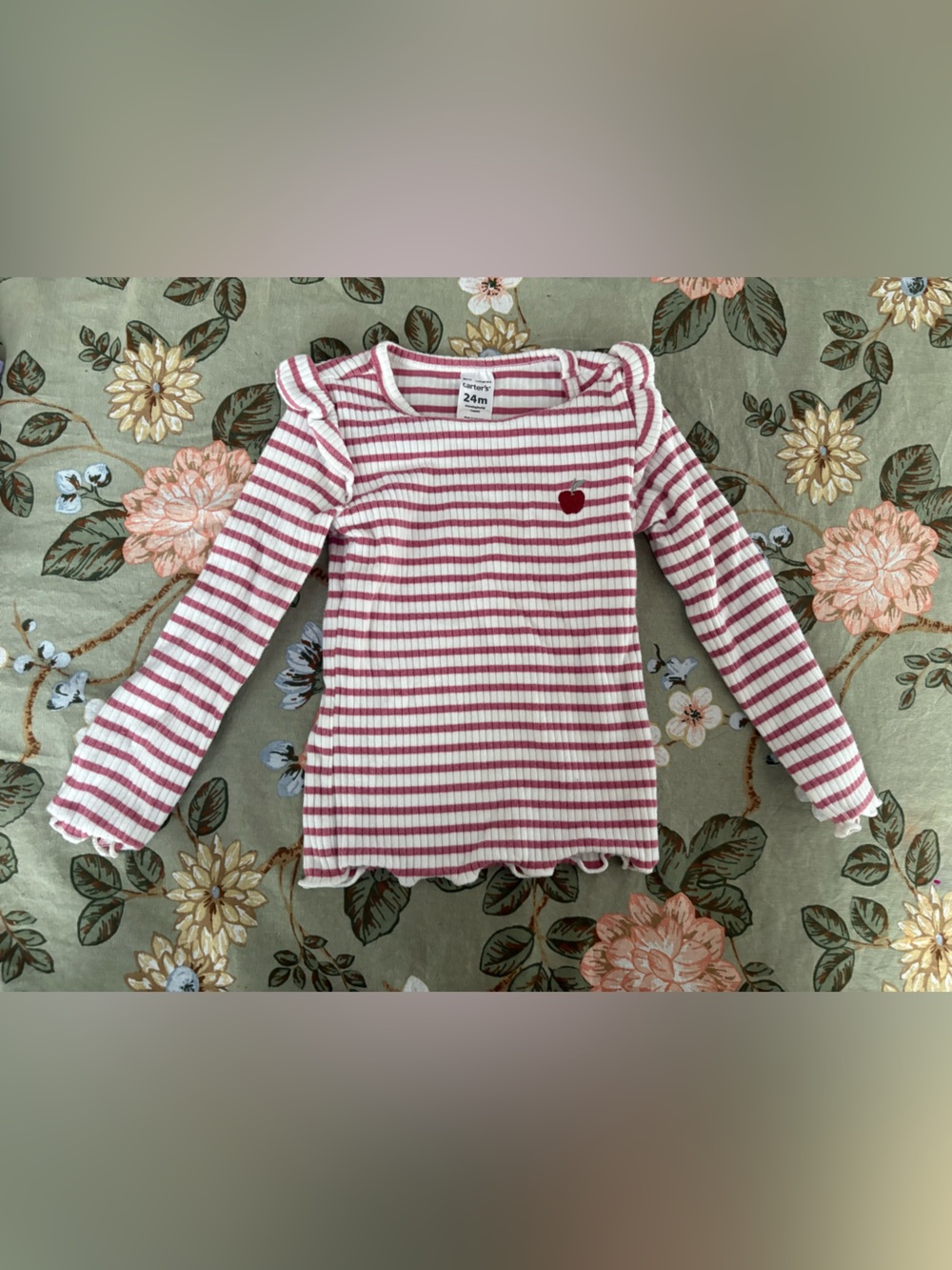 Carter's Pink and White Striped Long Sleeve Ruffle Top